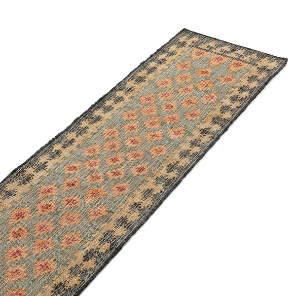 Safi Kilim Traditional Handwoven Jute & Cotton Deep Orange and Blue Runner