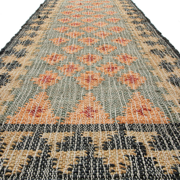 Safi Kilim Traditional Handwoven Jute & Cotton Deep Orange and Blue Runner