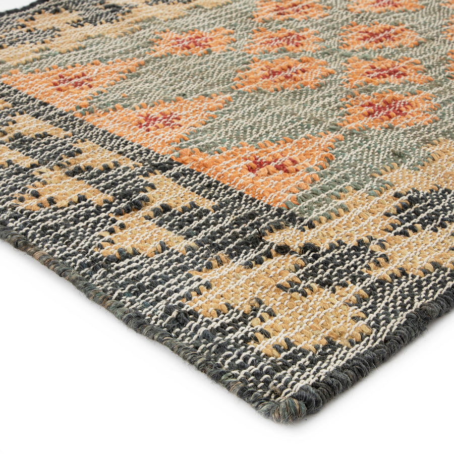 Safi Kilim Traditional Handwoven Jute & Cotton Deep Orange and Blue Runner - daals