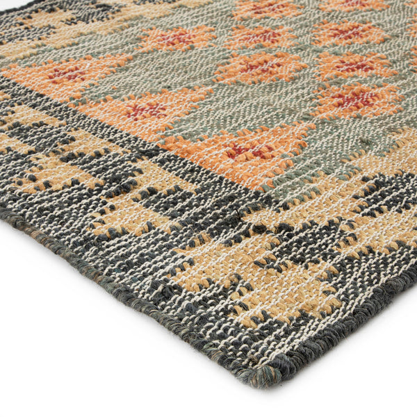Safi Kilim Traditional Handwoven Jute & Cotton Deep Orange and Blue Runner
