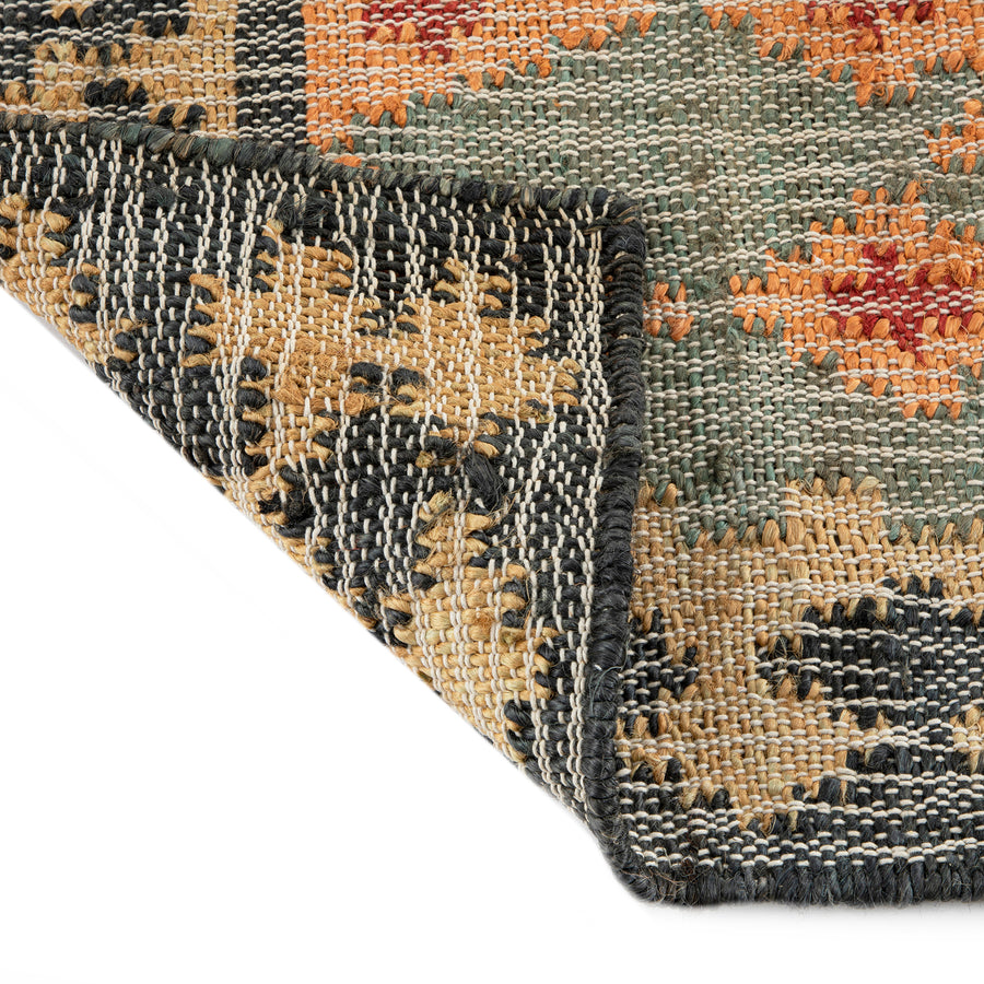 Safi Kilim Traditional Handwoven Jute & Cotton Deep Orange and Blue Runner - daals