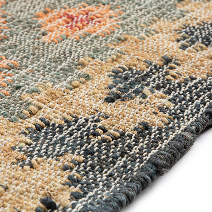 Safi Kilim Traditional Handwoven Jute & Cotton Deep Orange and Blue Runner - daals