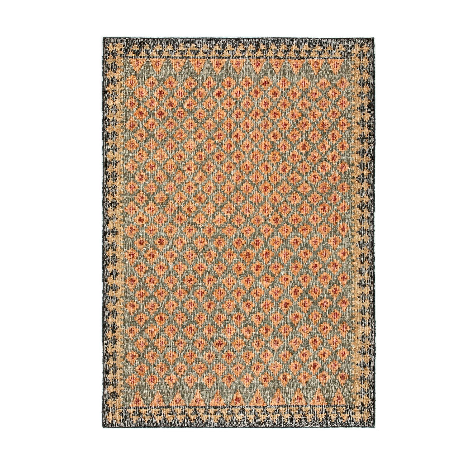 Small Deep Rug Safi Kilim | Handwoven Jute & Cotton Deep Orange and Blue Rug | daals