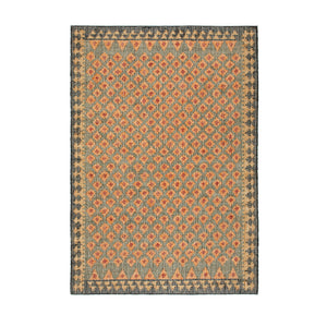 Safi Kilim Traditional Handwoven Jute & Cotton Deep Orange and Blue Rug