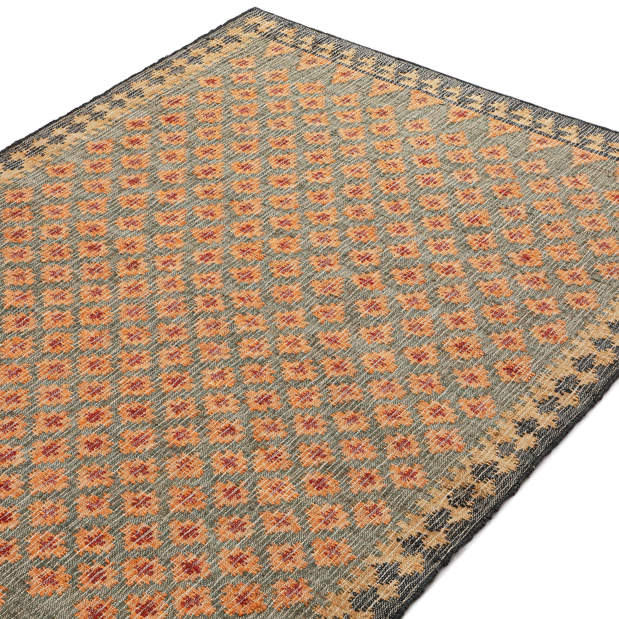 Small Deep Rug Safi Kilim | Handwoven Jute & Cotton Deep Orange and Blue Rug | daals
