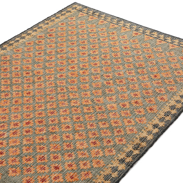 Safi Kilim Traditional Handwoven Jute & Cotton Deep Orange and Blue Rug