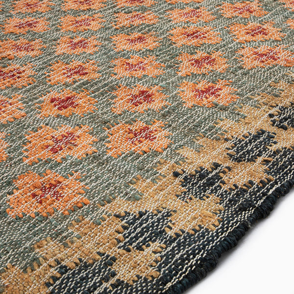 Safi Kilim Traditional Handwoven Jute & Cotton Deep Orange and Blue Rug