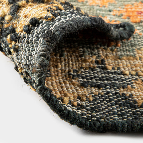 Safi Kilim Traditional Handwoven Jute & Cotton Deep Orange and Blue Rug