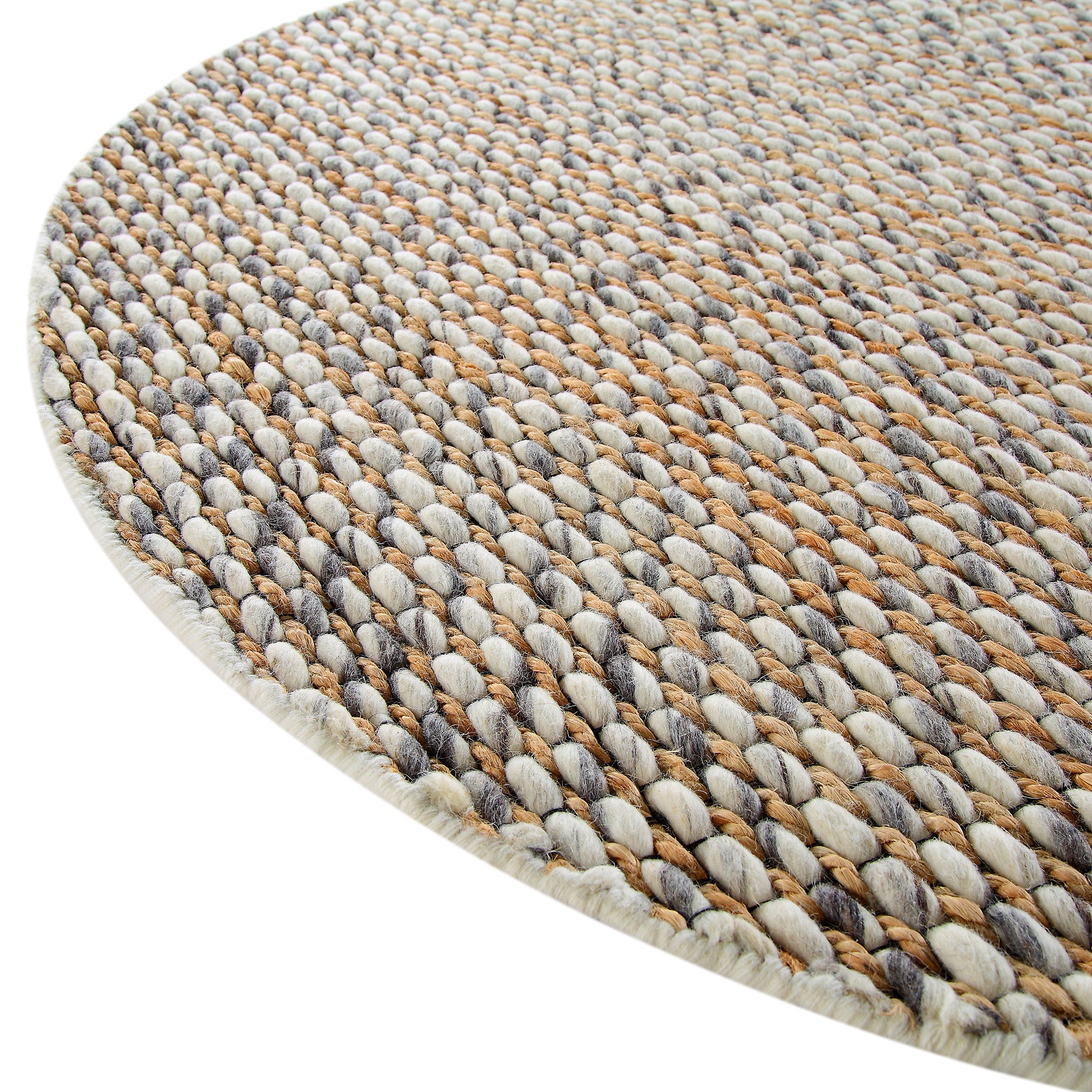 Kerala Variegated Wool and Jute Hand Braided Round Rug | daals