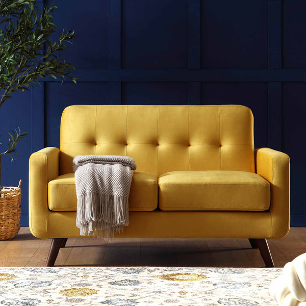 Clarence 2-Seater Sofa in Mustard Yellow Velvet