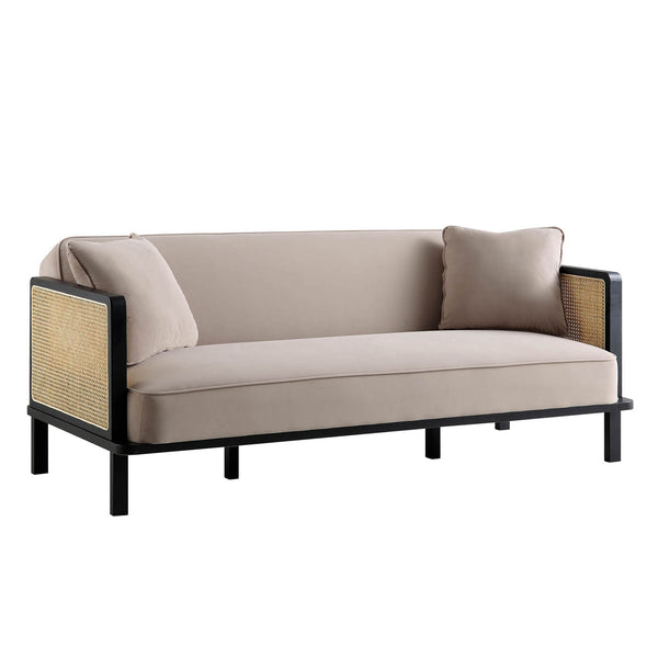 Pienza Cane Sofa Bed, Taupe Velvet with Black Frame