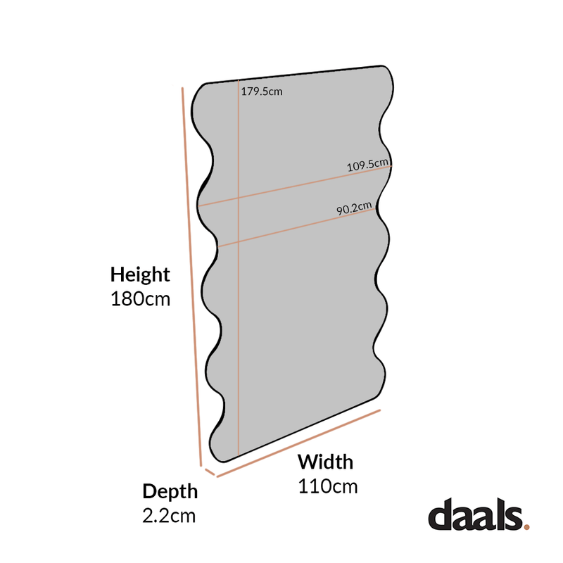 Luisa Wavy Curved Full length Mirror 180 x 110 cm, White