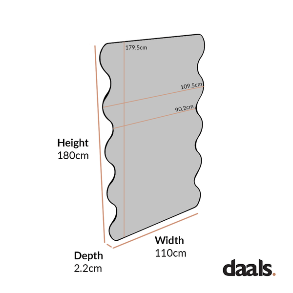 Luisa Wavy Curved Full length Mirror 180 x 110 cm, Black