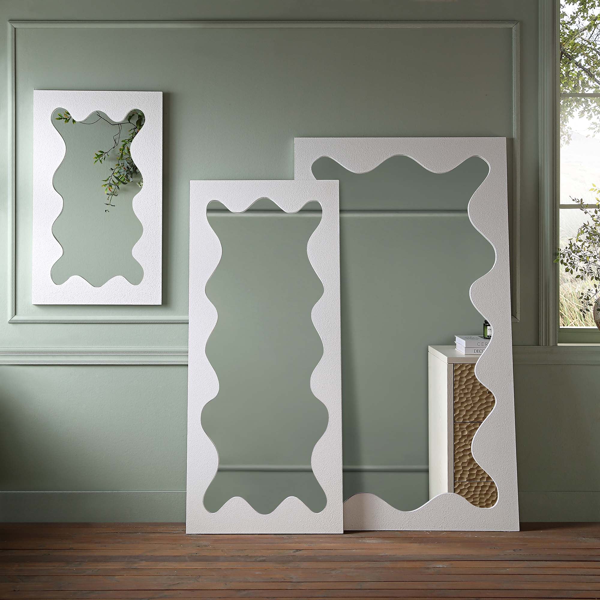 Destin Wave Mirror 160 x 70 cm, White Matte