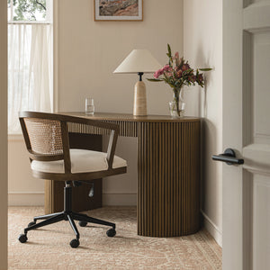 Lucia Natural Cane Swivel Desk Chair, Silver Oak