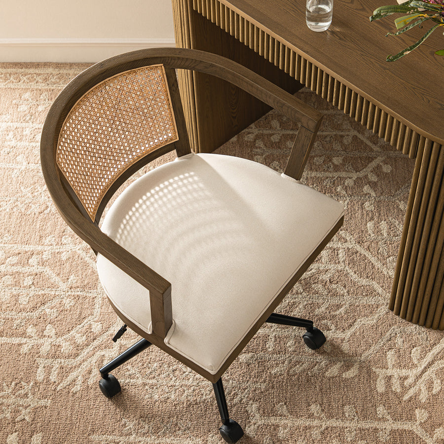 Lucia Natural Cane Swivel Desk Chair, Silver Oak