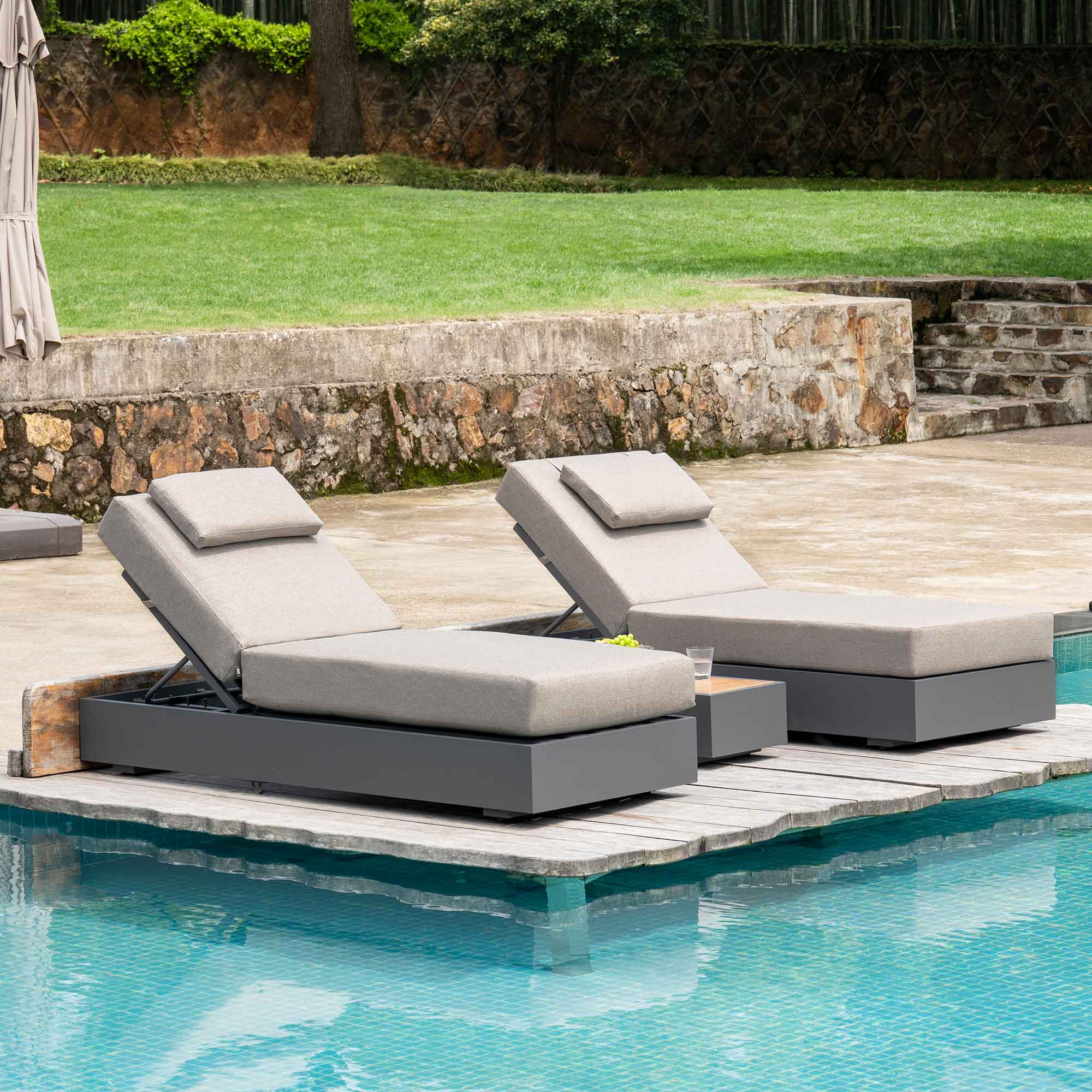 Jardin Aluminium Outdoor Sun Lounger Set, Granite | daals