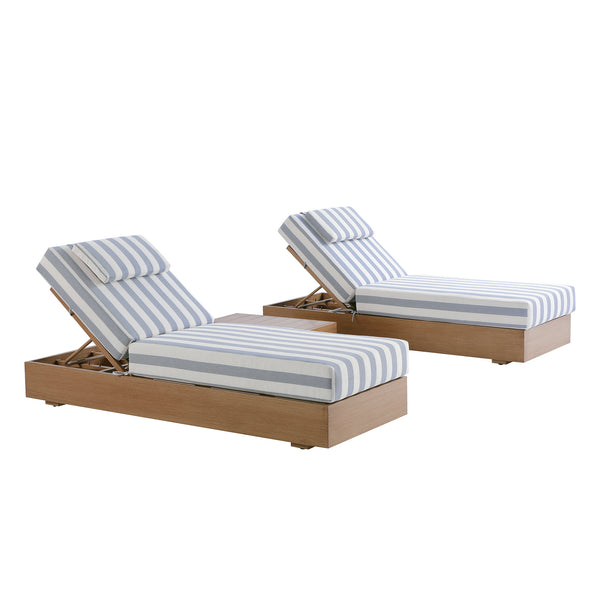 Jardin Aluminium Outdoor Sun Lounger Set, Natural with Blue Stripes