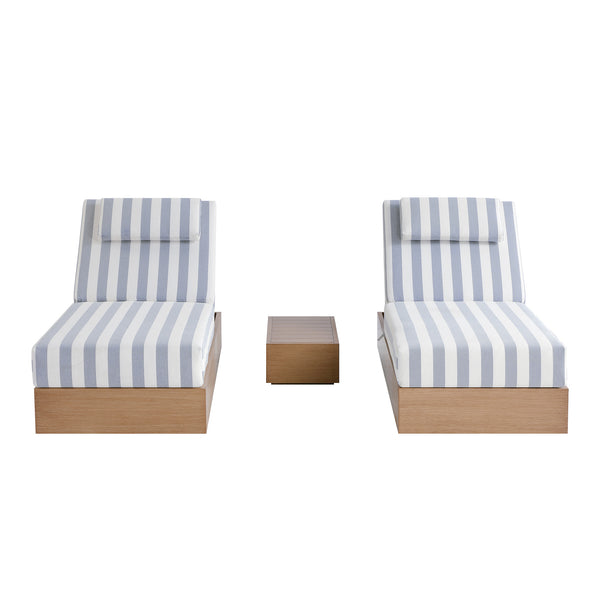 Jardin Aluminium Outdoor Sun Lounger Set, Natural with Blue Stripes