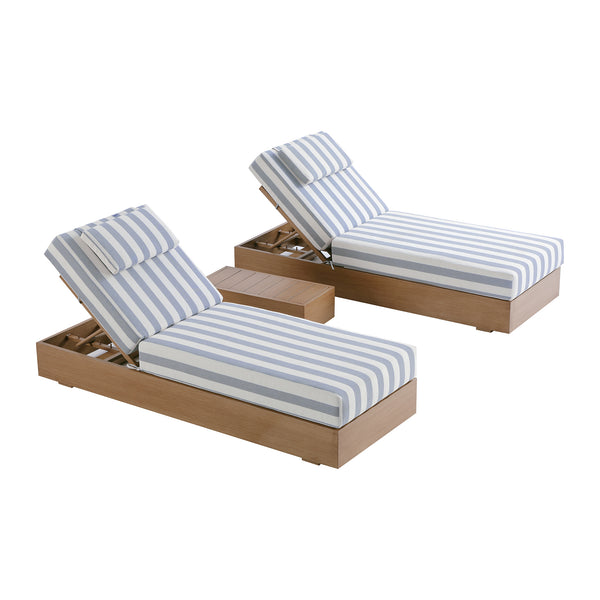 Jardin Aluminium Outdoor Sun Lounger Set, Natural with Blue Stripes