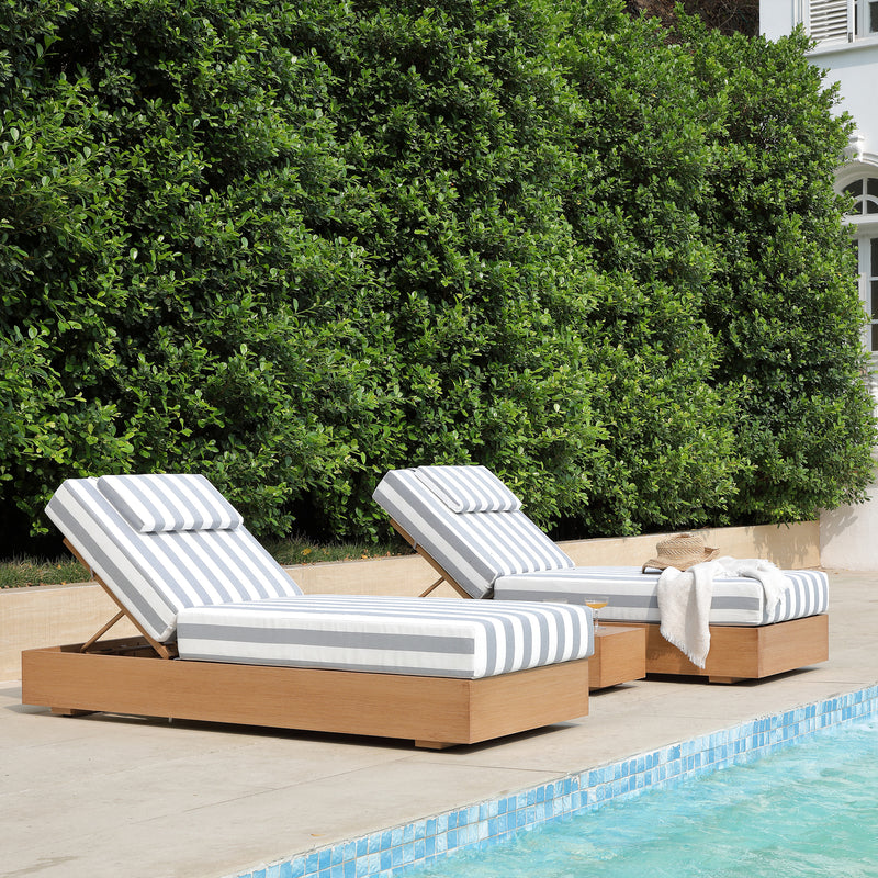 Jardin Aluminium Outdoor Sun Lounger Set, Natural with Blue Stripes
