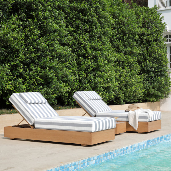 Jardin Aluminium Outdoor Sun Lounger Set, Natural with Blue Stripes