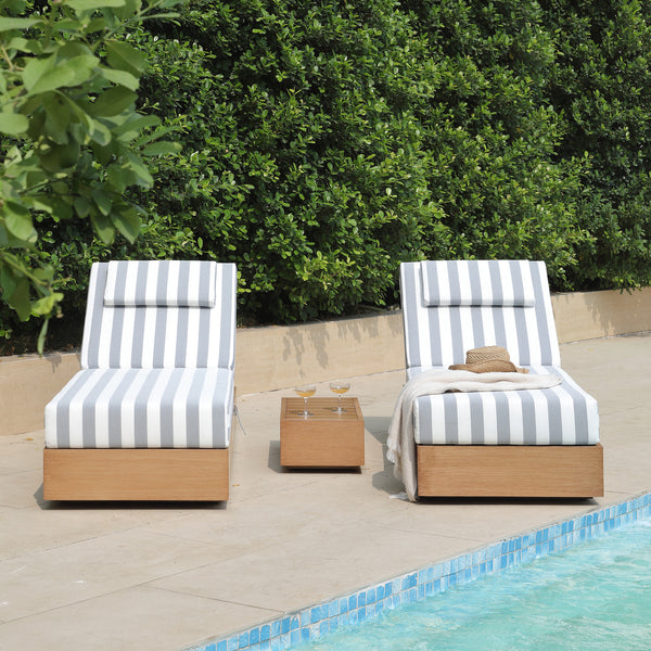 Jardin Aluminium Outdoor Sun Lounger Set, Natural with Blue Stripes