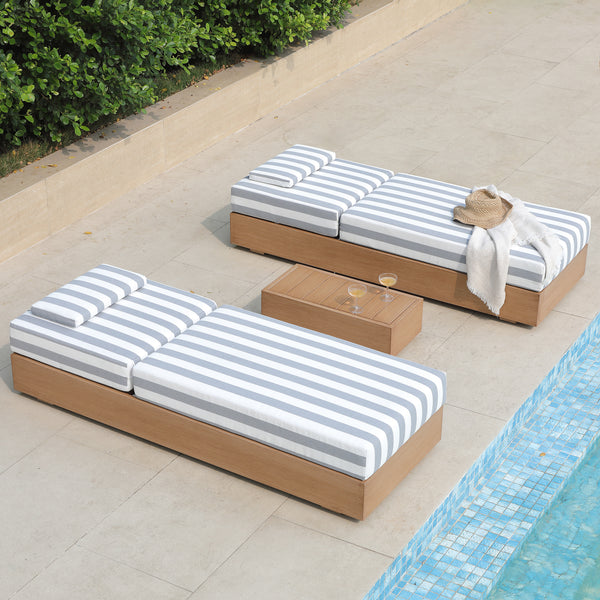 Jardin Aluminium Outdoor Sun Lounger Set, Natural with Blue Stripes