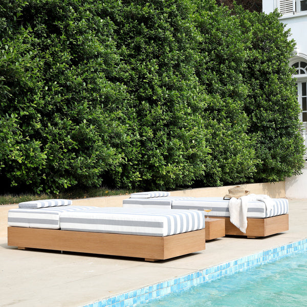 Jardin Aluminium Outdoor Sun Lounger Set, Natural with Blue Stripes