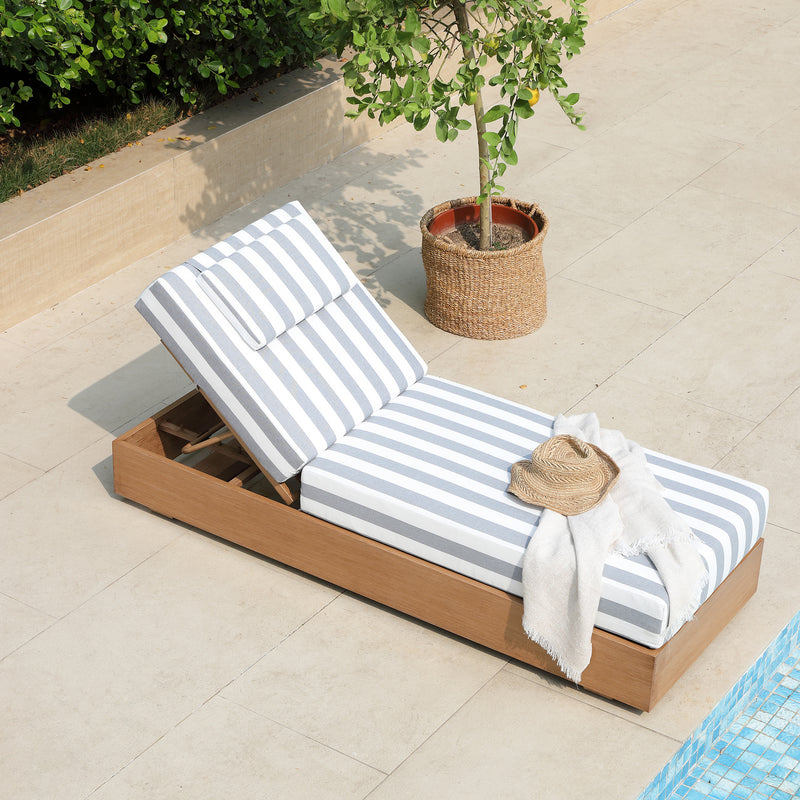 Jardin Aluminium Outdoor Sun Lounger, Natural with Blue Stripes