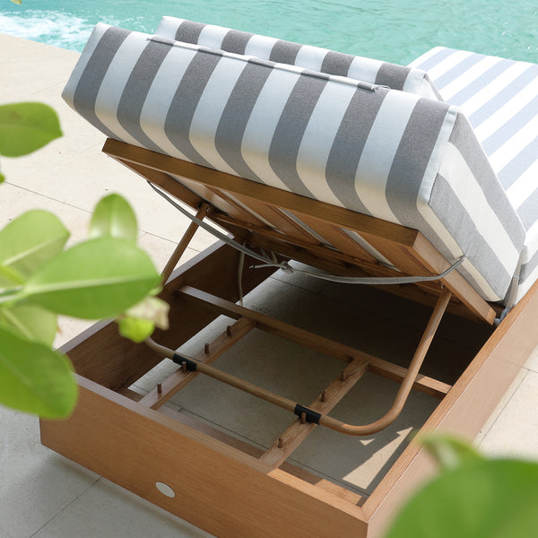 Jardin Aluminium Outdoor Sun Lounger, Natural with Blue Stripes