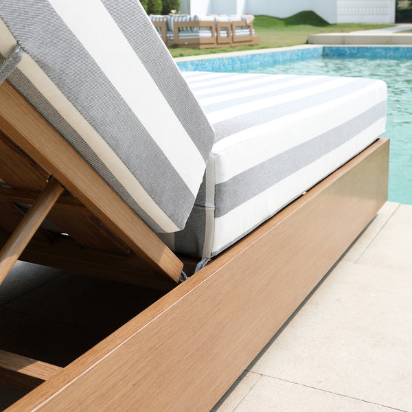 Jardin Aluminium Outdoor Sun Lounger, Natural with Blue Stripes