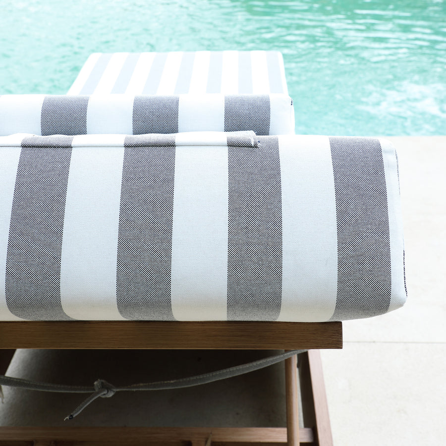 Jardin Aluminium Outdoor Sun Lounger, Natural with Blue Stripes
