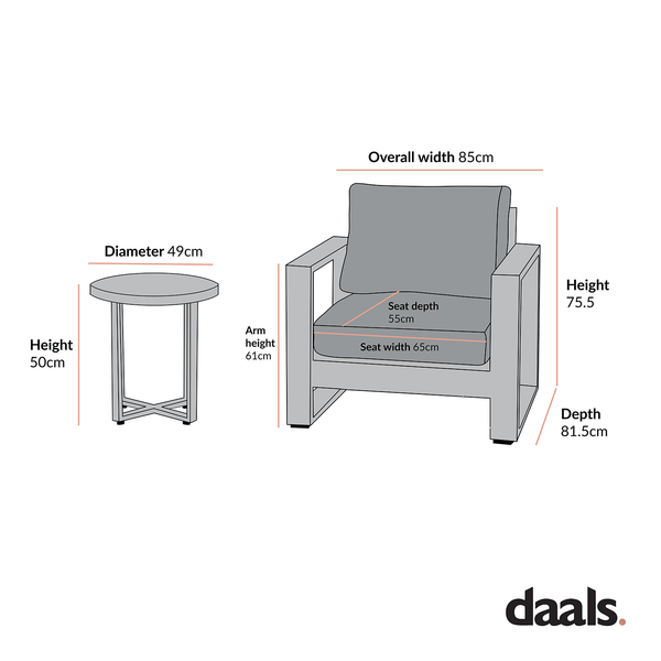 Montrose Aluminium Bistro Set with Side Table, Brushed Silver Oak