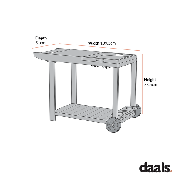 Montrose Aluminium Outdoor Bar Cart, Brushed Silver Oak