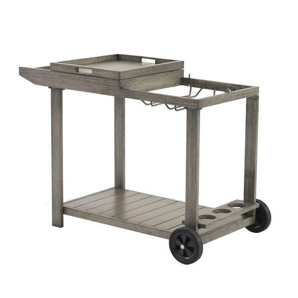 Montrose Aluminium Outdoor Bar Cart, Brushed Silver Oak