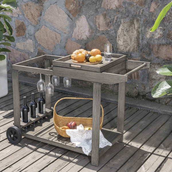 Montrose Aluminium Outdoor Bar Cart, Brushed Silver Oak