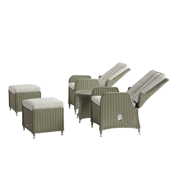Hampshire 2-Seater Round Wicker Reclining Bistro Set with Stools, Desert Sage