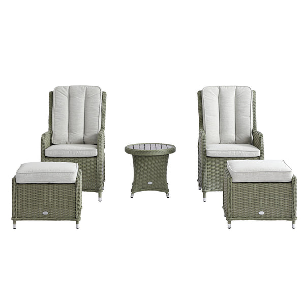Hampshire 2-Seater Round Wicker Reclining Bistro Set with Stools, Desert Sage