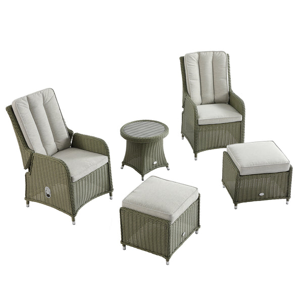 Hampshire 2-Seater Round Wicker Reclining Bistro Set with Stools, Desert Sage