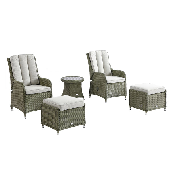 Hampshire 2-Seater Round Wicker Reclining Bistro Set with Stools, Desert Sage