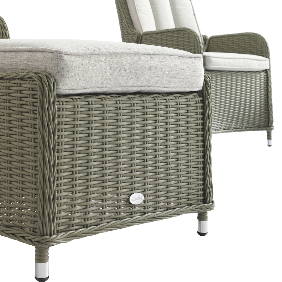 Hampshire 2-Seater Round Wicker Reclining Bistro Set with Stools, Desert Sage