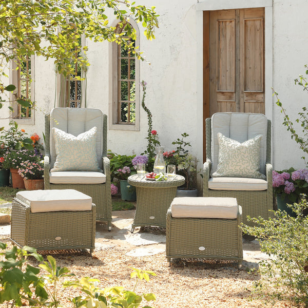 Hampshire 2-Seater Round Wicker Reclining Bistro Set with Stools, Desert Sage