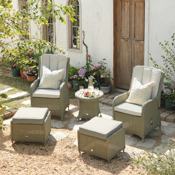 Hampshire 2-Seater Round Wicker Reclining Bistro Set with Stools, Desert Sage