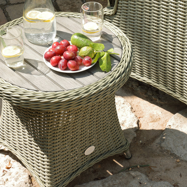 Hampshire 2-Seater Round Wicker Reclining Bistro Set with Stools, Desert Sage
