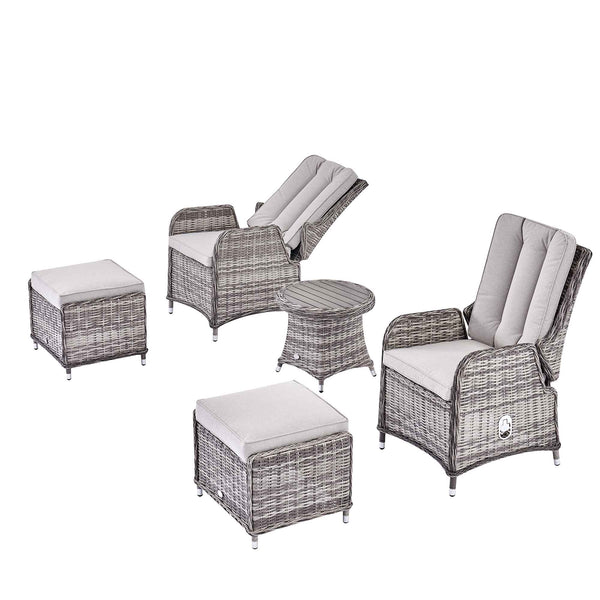 Hampshire 2-Seater Round Wicker Reclining Bistro Set with Stools, Light Grey