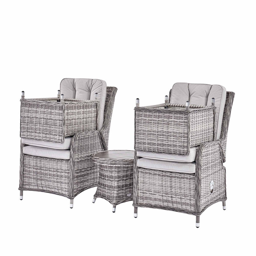 Hampshire 2-Seater Round Wicker Reclining Bistro Set with Stools, Light Grey