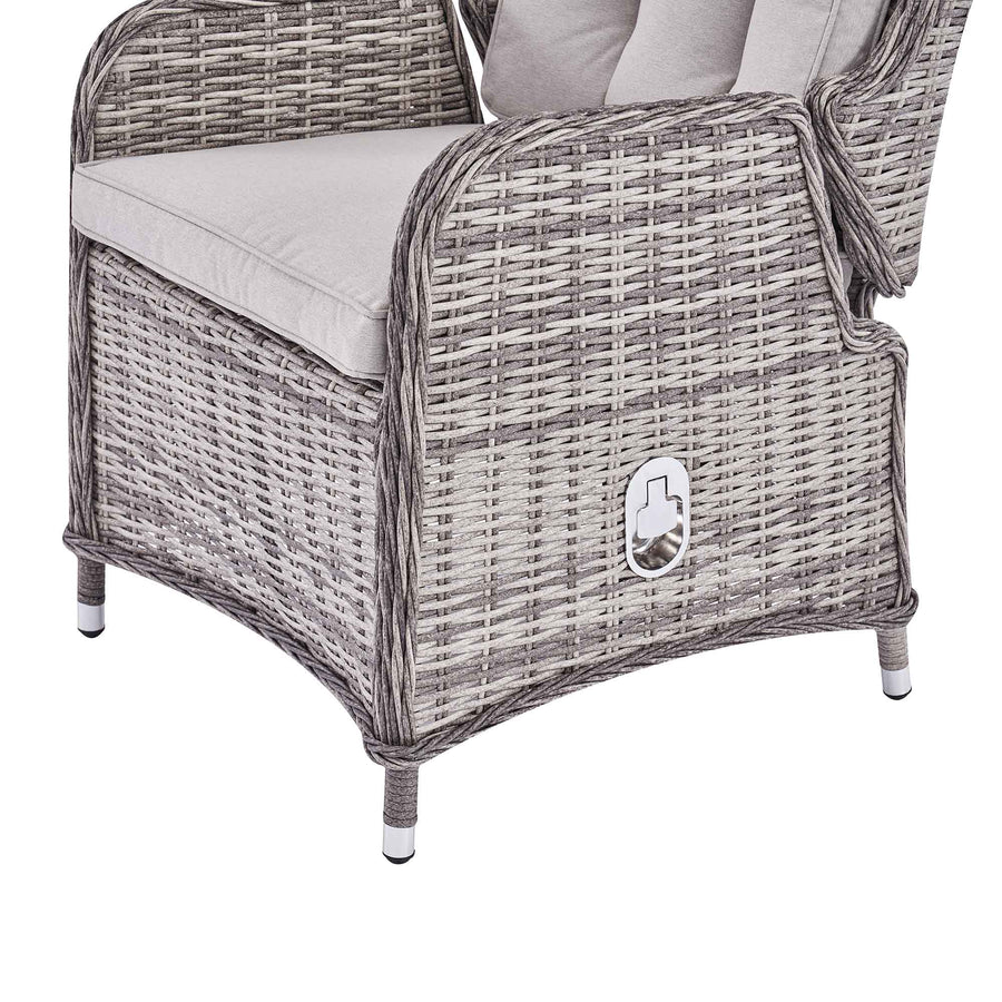Hampshire 2-Seater Round Wicker Reclining Bistro Set with Stools, Light Grey
