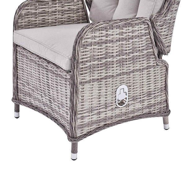 Hampshire 2-Seater Round Wicker Reclining Bistro Set with Stools, Light Grey