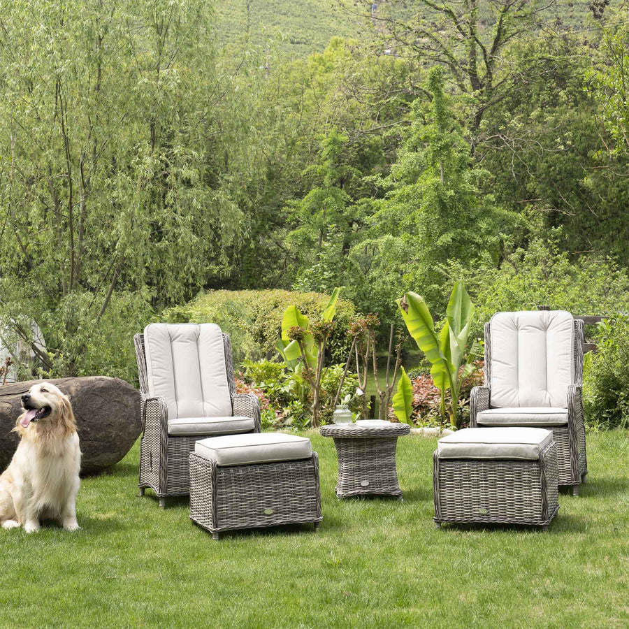 Hampshire 2-Seater Round Wicker Reclining Bistro Set with Stools, Light Grey